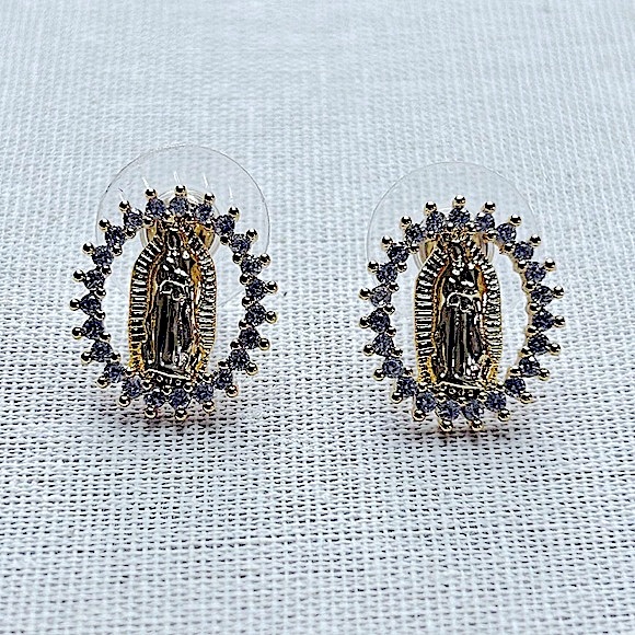 Gold Mob Wife Virgin Mary Stud Earrings - Picture 5 of 9